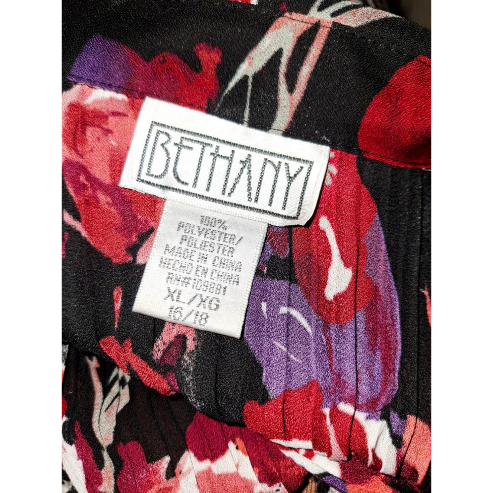 Bethany vintage Black Red Floral Pleated Blouse Plus Size 16 Y2K ruffle - Picture 3 of 3
